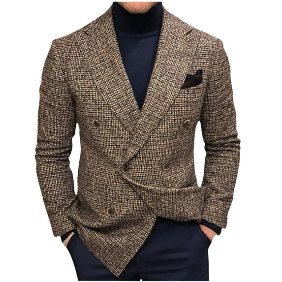 Aimik Hanes Men's Classic Fit Plaid Casual Blazer Jacket Notched Lapel Two Button Suits Coats Striped Business Blazers Coat-Brown XXL