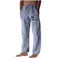 thumbnail image 1 of Aimik Hanes Men's Cotton Linen Pants Casual Elastic Waist Drawstring Pants Straight Leg Yoga Pants Lightweight Summer Beach Pants-Light Blue XXL, 1 of 4