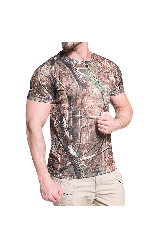 Hanes Men's Cotton T-Shirt -Autumn Hunting Tree Camo Pattern,Casual Graphic Crew Neck Short Sleeve Tees Tops-Camouflage XXXL