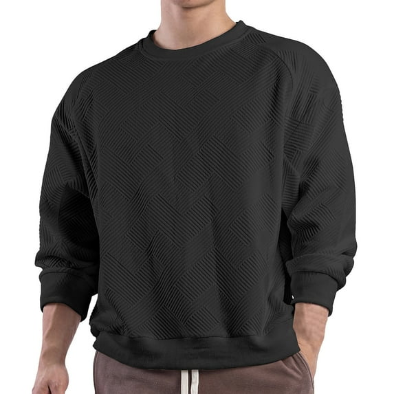 Aimik Hanes Men's Crewneck Sweatshirt Casual Long Sleeve Geometric Texture Sweatshirts Fashion Pullover Shirts-Black L