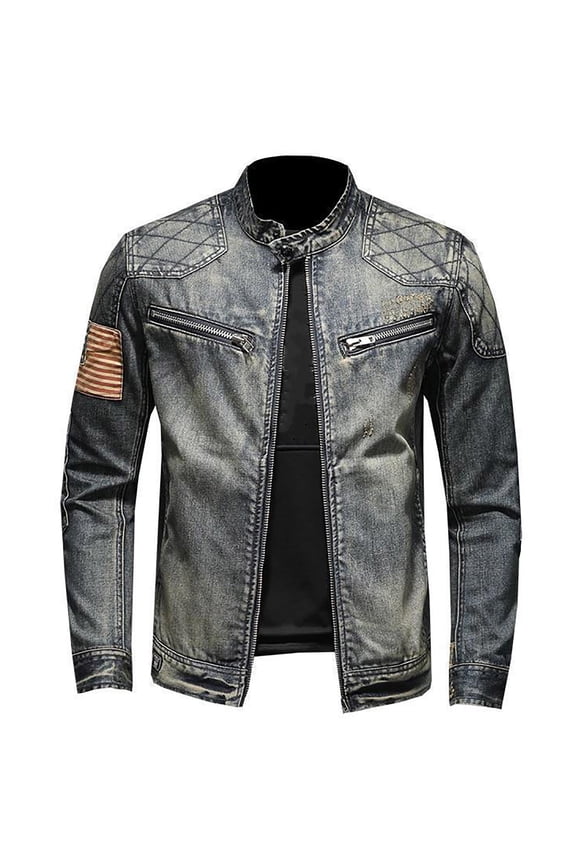 Hanes Men's Denim Jacket Classic Trucker Jean Coat Lightweight Casual Wash Distressed Outwear Tops-Blue L
