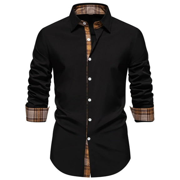 Aimik Men's Dress Shirt Long Sleeve Casual Button Down Shirts Regular Fit Inner Contrast Shirt for Business Party-Black S