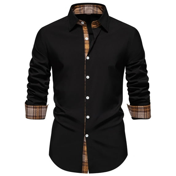Aimik Men's Dress Shirt Long Sleeve Casual Button Down Shirts Regular Fit Inner Contrast Shirt for Business Party-Black S
