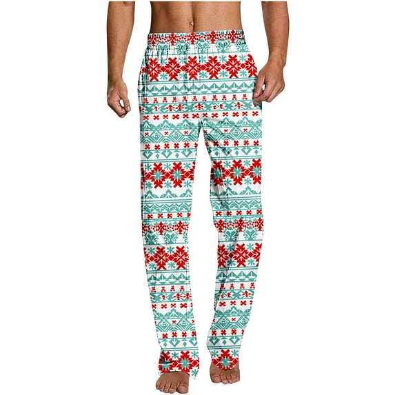 Aimik Hanes Men's Flannel Pajama Pants Christmas Gnome Snowflakes Sleep Lounge Pj Bottoms Sweatpants-Multicolor L