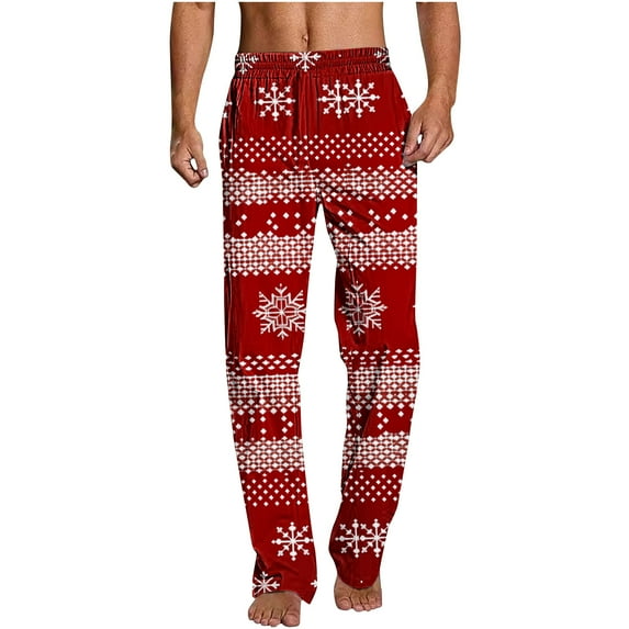 Aimik Hanes Men's Flannel Pajama Pants Christmas Gnome Snowflakes Sleep Lounge Pj Bottoms Sweatpants-Multicolor M