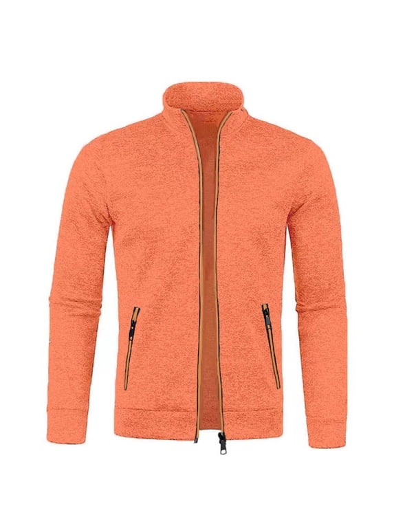 Men's Fleece Jackets Full Zip Lightweight Jacket Casual Soft Warm Coats with Pockets-Orange XXXXL