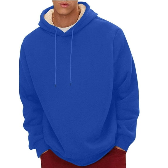 Aimik Hanes Men's Fleece Lined Hoodies Sweatshirt Sherpa Lined Pullover Hoodie Casual Long Sleeve Hooded Thermal Sweat-Blue XL