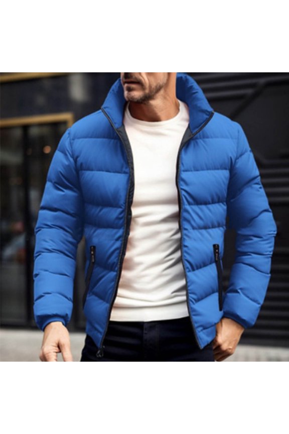 Hanes Men's Hooded Puffer Jacket - Insulated Quilted Winter Coat - Weather Resistant Men's Bubble Jacket-Sky Blue M