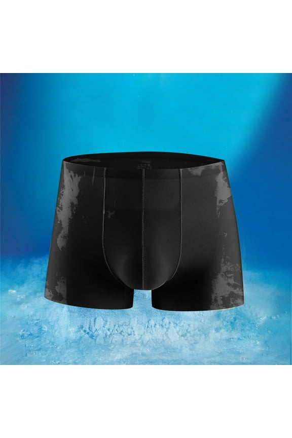 Men's Ice Silk Cool Underwear, Sexy Ultra-Thin Boxers Briefs, Breathable Soft Comfy Elastic Boxers Trunks Shorts-Black XXL