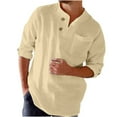 thumbnail image 1 of Aimik Men's Linen Henley Shirts Long Sleeve Collarless T-Shirts Big and Tall Longline Kurta Beach Shirts with Pocket Khaki L, 1 of 6