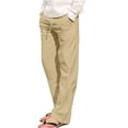 thumbnail image 1 of Aimik Hanes Men's Linen Pants Big and Tall Casual Elastic Waist Drawstring Yoga Beach Pants Sports Workout Pants Cotton Linen Pants Lightweight Loose Fit Trousers with Pockets Khaki XL, 1 of 5