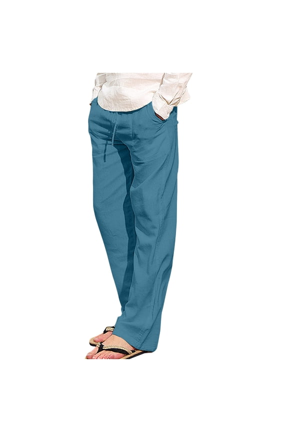 Hanes Men's Linen Pants Big and Tall Casual Elastic Waist Drawstring Yoga Beach Pants Sports Workout Pants Cotton Linen Pants Lightweight Loose Fit Trousers with Pockets Mint Green L
