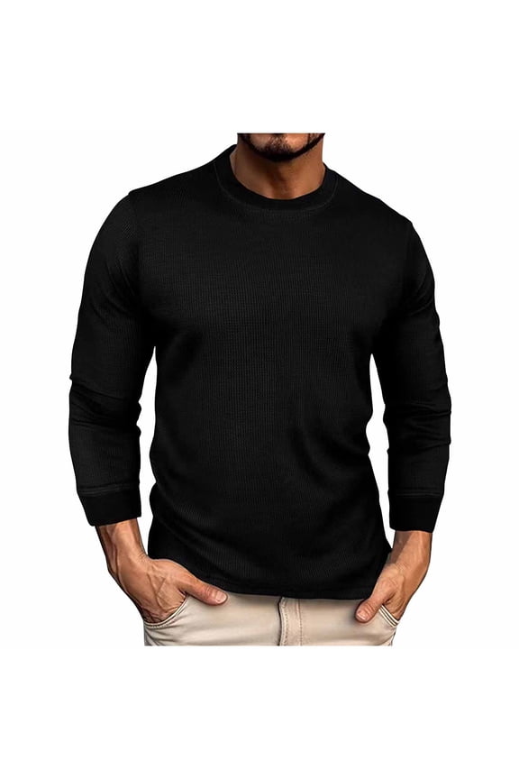 Hanes Men's Long Sleeve Workout Sweatshirt Stretchy Ribbed Athletic Raglan Pullover Shirt Heavy Or Medium Weight Premium Waffle Thermal Long Sleeve Crewneck Shirt-Black S