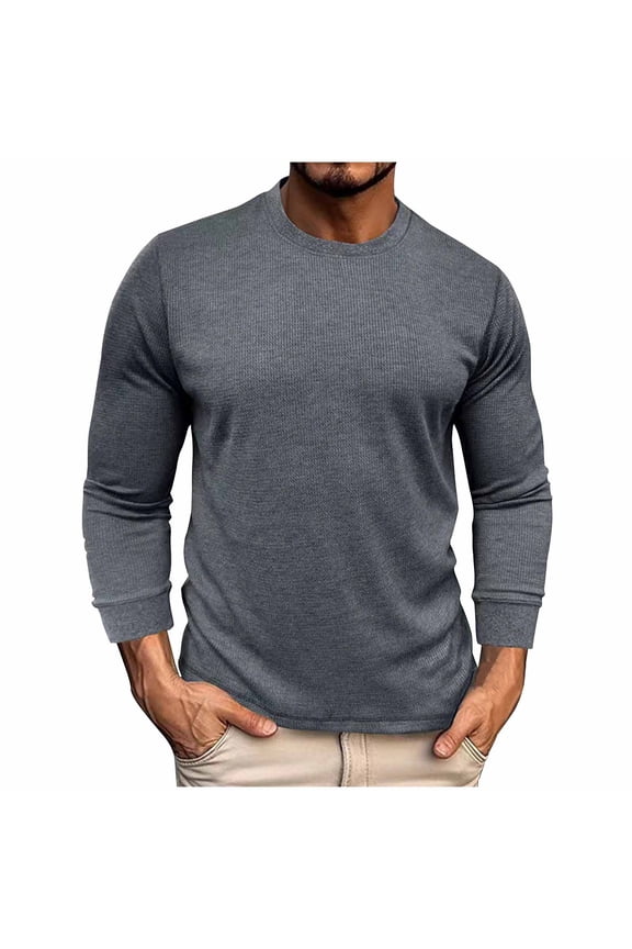 Hanes Men's Long Sleeve Workout Sweatshirt Stretchy Ribbed Athletic Raglan Pullover Shirt Heavy Or Medium Weight Premium Waffle Thermal Long Sleeve Crewneck Shirt-Dark Gray S