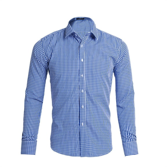 Aimik Hanes Men's Plaid Dress Shirt Casual Long Sleeve Collared Button Down Shirts Stripe Cotton Blend-Dark Blue XXL