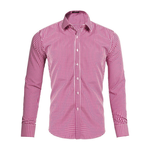 Aimik Hanes Men's Plaid Dress Shirt Casual Long Sleeve Collared Button Down Shirts Stripe Cotton Blend-Red XL