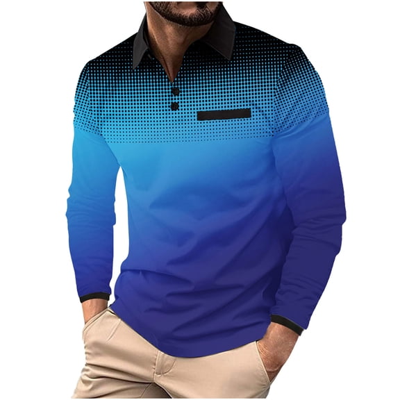 Aimik Hanes Men's Polo Shirts Long Sleeve 2025 Casual Polo T-Shirts Color Block Slim Fit Golf Polo Shirt with Pocket-Dark Blue L