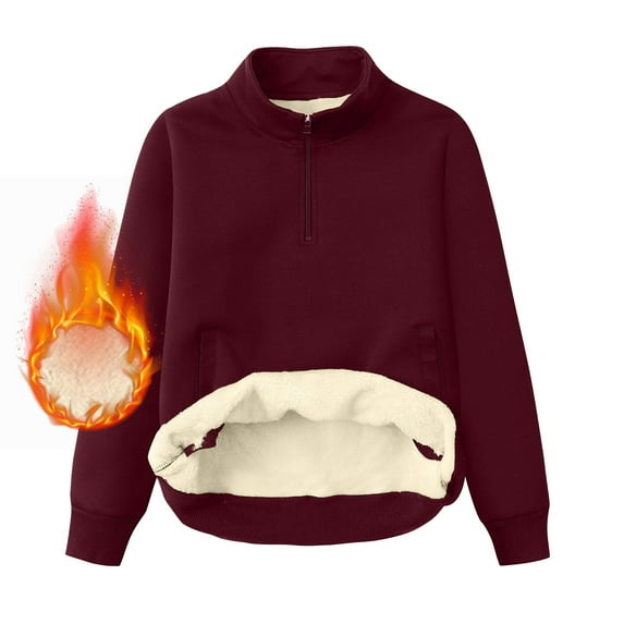 Aimik Hanes Men's Quarter Zip Sweatshirt Sherpa Lined Fleece Zipper Pullover Heavyweight Winter Warm Cotton Sweater-Wine XXXL
