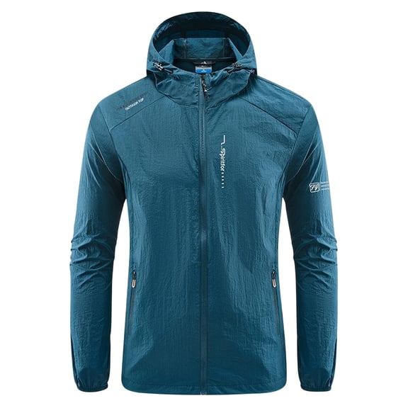 Aimik Hanes Men's Rain Jacket Waterproof Cycling Running Packable Raincoat with Hood Lightweight Windbreaker with Mesh Lining-Blue L