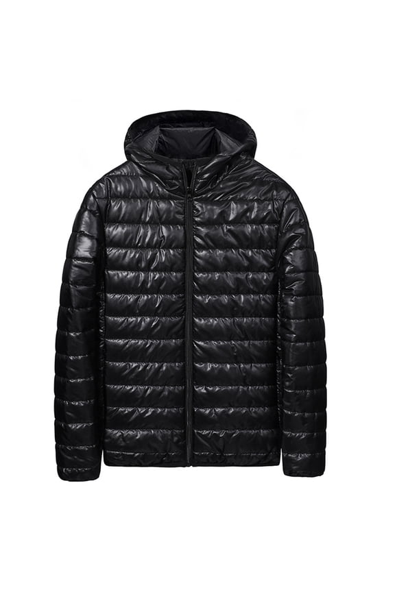 Hanes Men's Regular-Fit Lightweight Packable Hooded Down Jacket Mens Down Jacket With Hood-Black M