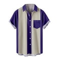 thumbnail image 1 of Aimik Hanes Men's Retro Button Down Bowling Shirts 50S Rockabilly Style Summer Tops Cuban Style Camp Shirt with Pocket-Purple XXL, 1 of 4