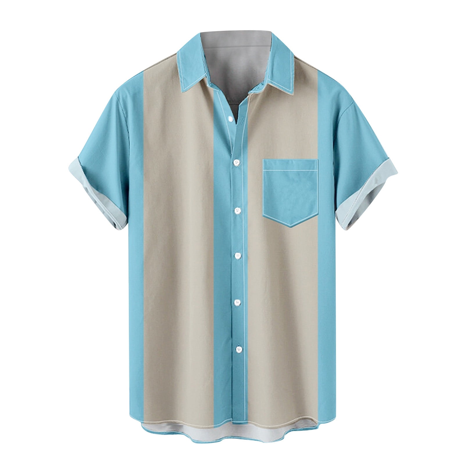 Aimik Hanes Men's Retro Button Down Bowling Shirts 50S Rockabilly Style Summer Tops Cuban Style Camp Shirt with Pocket-Sky Blue XXL - Walmart.com