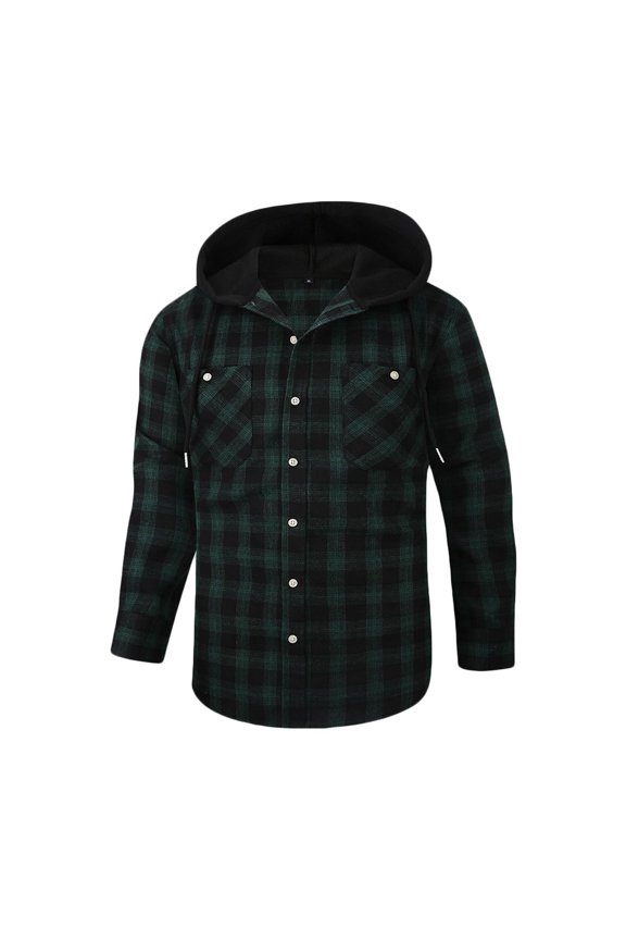 Hanes Men's Sherpa Flannel Jacket with Hood Plaid Zip Up Fleece Lined Hooded Shirt Jackets for Men-Army Green M