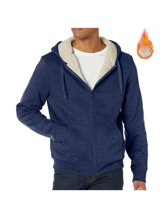 Hanes Men's Sherpa Lined Hoodie Full Zip Up Heavyweight Hooded Jacket Sweatshirt Fleece Fall Winter Coat with Pocket-Blue S
