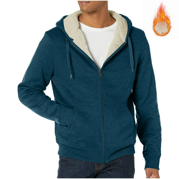 Aimik Hanes Men's Sherpa Lined Hoodie Full Zip Up Heavyweight Hooded Jacket Sweatshirt Fleece Fall Winter Coat with Pocket-Navy XXL