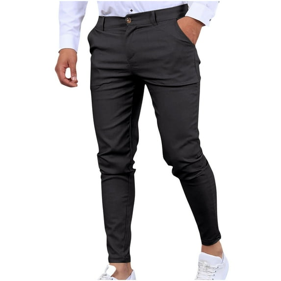 Aimik Hanes Men's Stretch Dress Pants Slim Fit Casual Suit Pants Expandable Waist Golf Pants-Dark Gray S