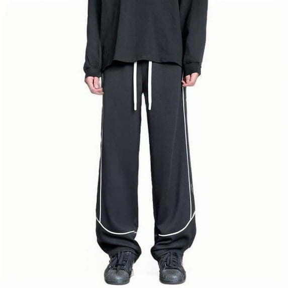 Aimik Hanes Men's Sweatpants Open Bottom Stripe Wide Leg Baggy Lounge Drawstringsweatpants with Pockets Plus Size-Black L