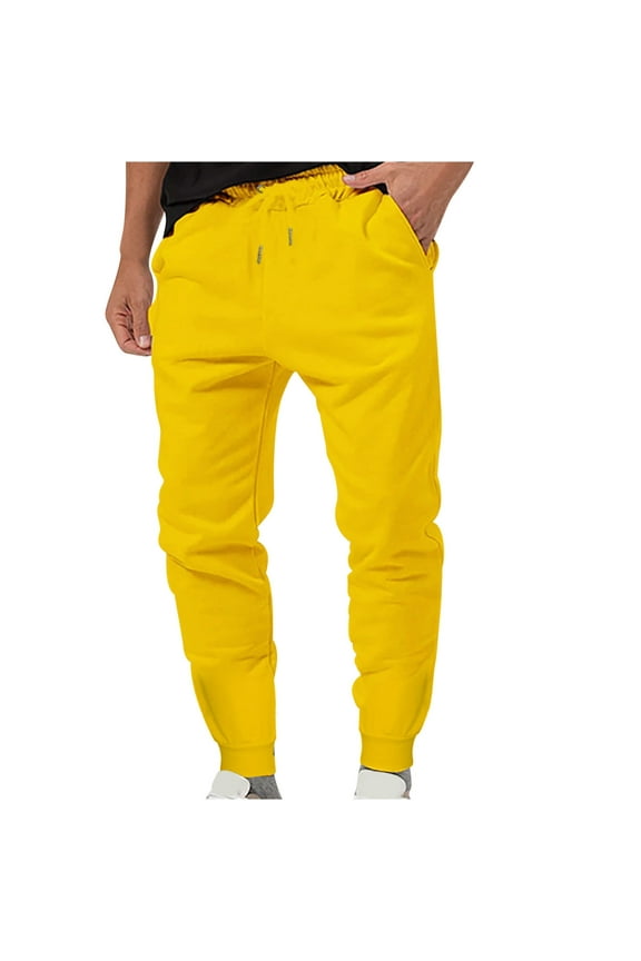 Hanes Men's Sweatpants with Pockets Fleece Tapered Joggers Drawstring Waist Athletic Gym Running Workout Track Pants-Yellow S