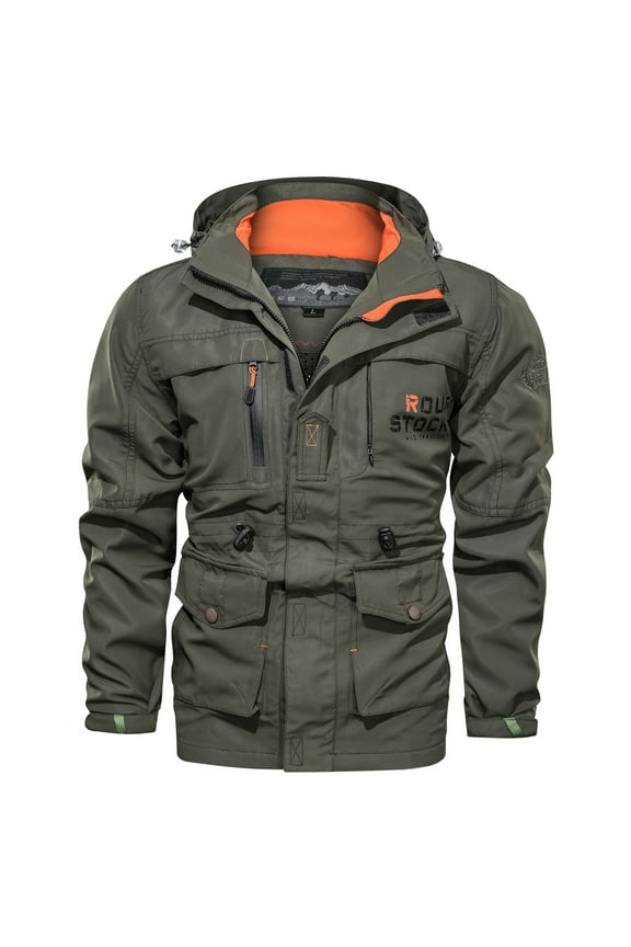 Men's Thick Winter Jackets Fleece Lined Thick Jackets Hood Work Jackets Coat Cotton Military with Cargo Pockets-Army Green XXL