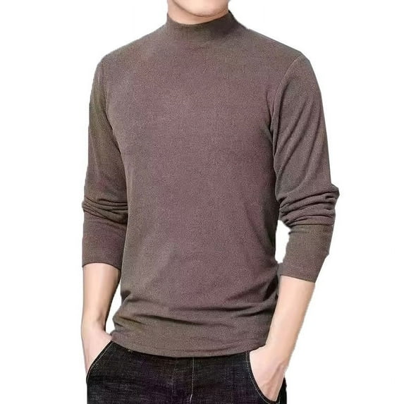 Aimik Hanes Men's Turtleneck Sweater Slim Fit Basic Shirt Solid Color Thermal Pullover Long Sleeve Lightweight Soft Outfits-Coffee M