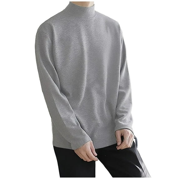 Aimik Hanes Men's Turtleneck Sweater Slim Fit Basic Shirt Solid Color Thermal Pullover Long Sleeve Lightweight Soft Outfits-Gray S