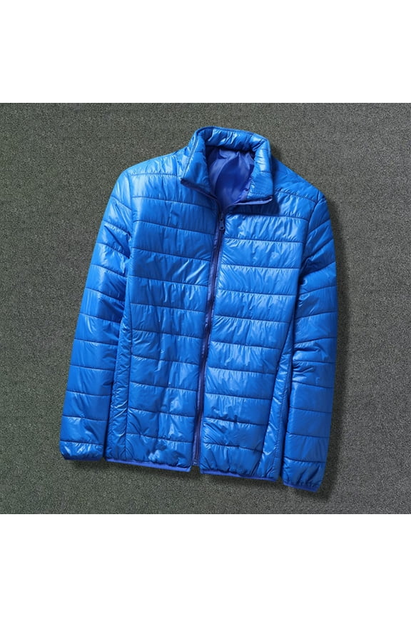 Hanes Men's Winter Solid Color Down Jacket Lightweight Packable Puffer Jacket, Water-Resistant Winter Jackets-Blue M