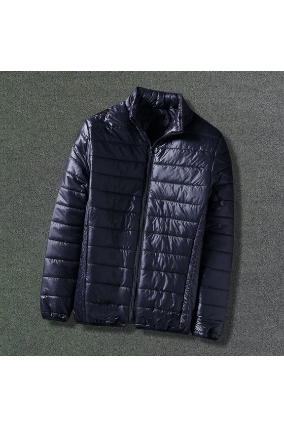 Hanes Men's Winter Solid Color Down Jacket Lightweight Packable Puffer Jacket, Water-Resistant Winter Jackets-Navy XXXL