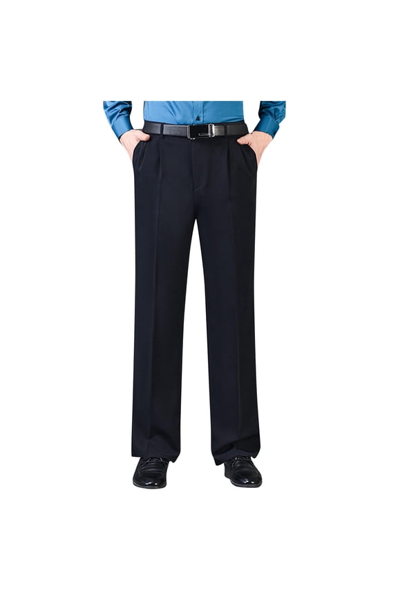 Hanes Men's formal Suit Pants Herringbone Tweed Wool Trousers Modern Classic Fit Wedding Prom-Navy S