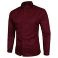thumbnail image 1 of Aimik Hanes Mens Big and Tall Business Dress Shirts Long Sleeve Banded Collar Shirt Button Down formal Wedding Tshirt Slim Solid Casual Blouse Wine S, 1 of 3
