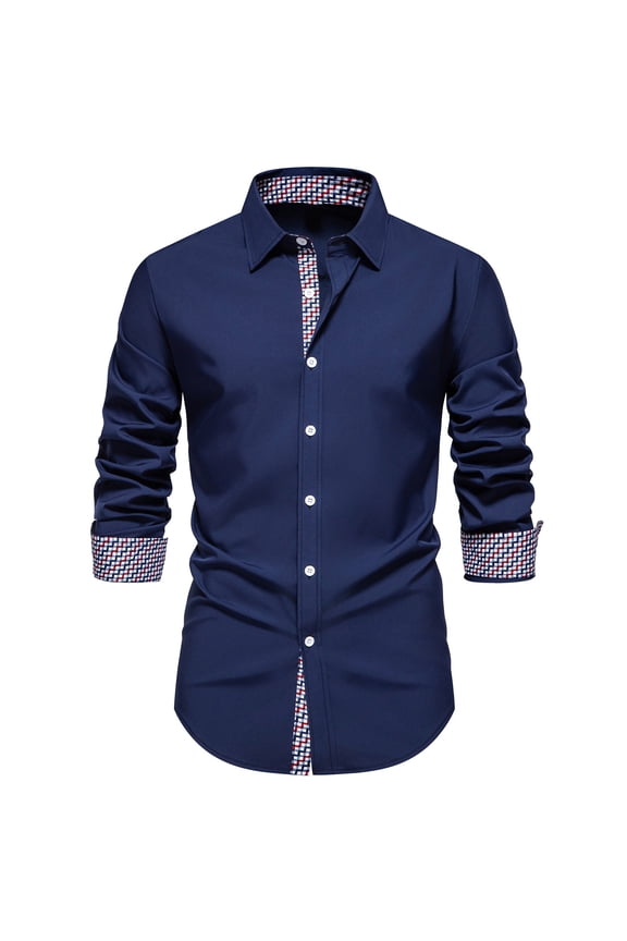 Hanes Mens Business Shirts Long Sleeve Button Down formal Shirt Collar Cuff Contrast Casual Dress Shirt Party Disco-Dark Blue XXL