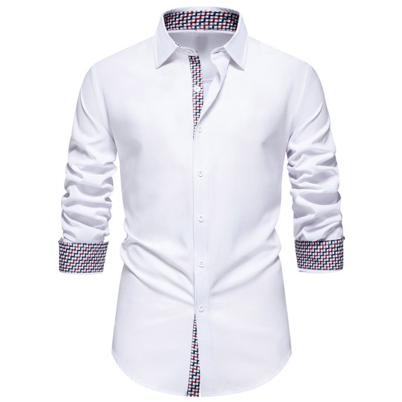 Aimik Hanes Mens Business Shirts Long Sleeve Button Down formal Shirt Collar Cuff Contrast Casual Dress Shirt Party Disco-White XL