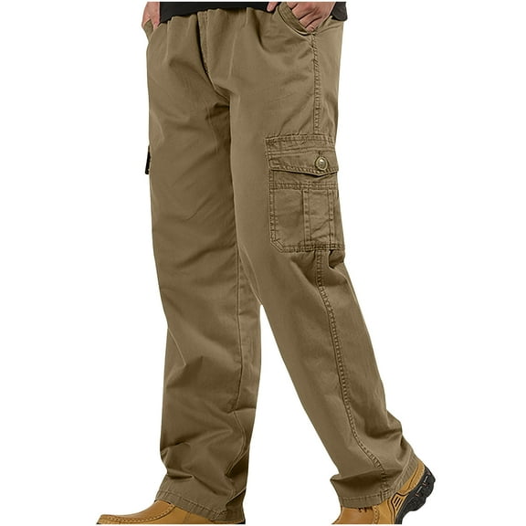 Aimik Mens Cargo Pants Winter Pants, Outdoor Fleece Lined Snow Ski Cargo Pants, Thermal Hiking Pants Khaki XL