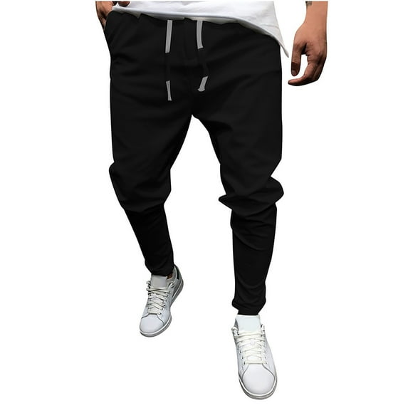 Aimik Hanes Mens Casual Joggers Pants - Cotton Drawstring Chino Cargo Pants Hiking Outdoor Twill Track Jogging Sweatpants Pants Big and Tall Mens Sports Pants Black L