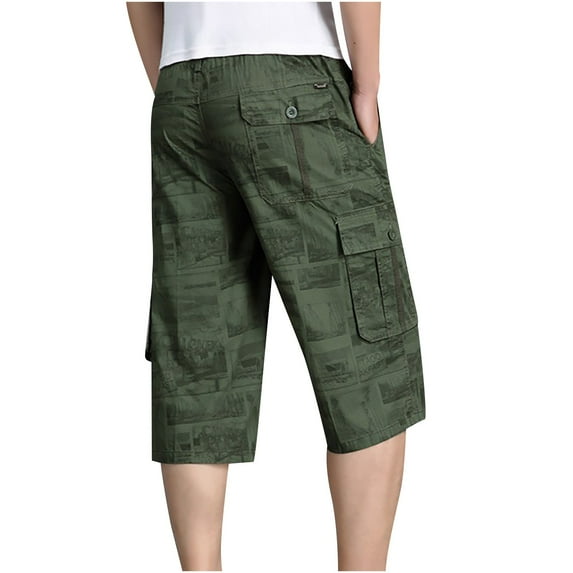 Aimik Hanes Mens Elastic Waist Cargo Shorts Big and Tall Pocket Relaxed Fit Stretch Lightweight Cotton Camo Cargo Shorts for Men Army Green XXL