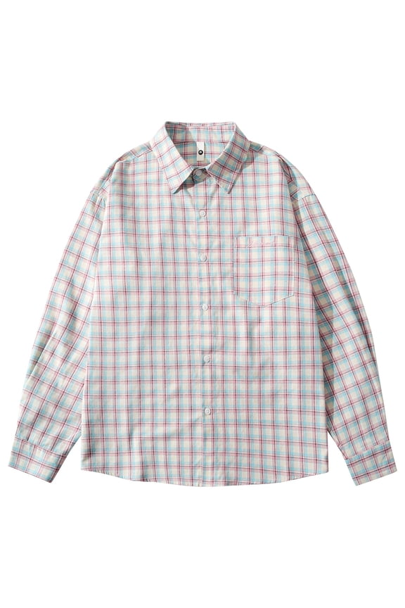 Mens Flannel Shacket Jacket Casual Plaid Wool Blend Button Down Long Sleeve Shirt 2025 Fall Clothes-Pink XL