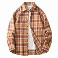 thumbnail image 1 of Aimik Mens Flannel Shirts Shackets Casual Button Down Long Sleeve Plaid Shirt Fall Cotton Lightweight Jackets-Orange XXXL, 1 of 5