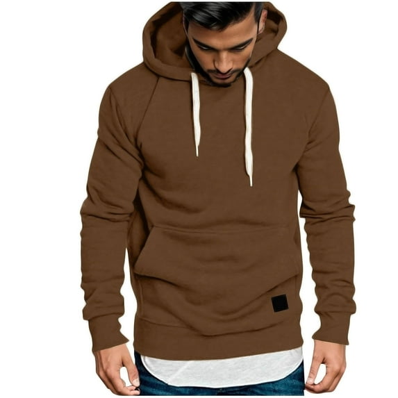 Aimik Hanes Mens Hoodies Long Sleeve Shirts Athletic Workout Fit Plain Pullover Blank Casual Hooded Sweatshirt with Pocket-Brown XL