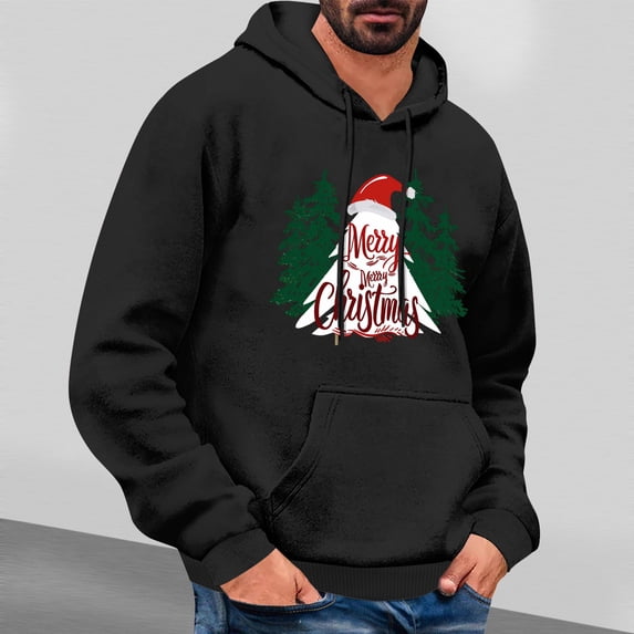 Aimik Hanes Mens Hoodies Pullover Lightweight Hooded Sweatshirts Santa Print Graphic Hoodie Tops Workout Athletic Blouse Clothing-Black XXL