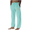 thumbnail image 1 of Aimik Hanes Mens Linen Pants Beach Hawaii Print Casual Summer Casual Pants Elastic Waist Drawstring Baggy Trousers with Pockets-Mint Green L, 1 of 4