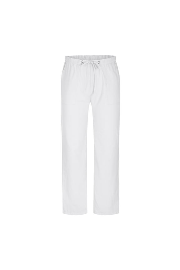 Hanes Mens Linen Pants Big and Tall Yoga Beach Loose Fit Casual Summer Elastic Waist Drawstring Baggy Trousers Harem Pants with Pockets White XXL